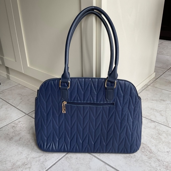Pierre Cardin Quilted Navy Vegan Leather Tote Bag - Picture 3 of 17